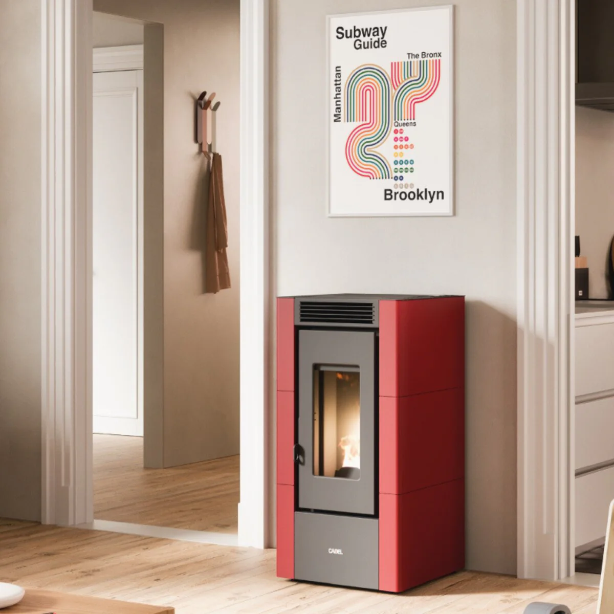 Cadel Cristal 6 Air Pellet Stove, 5.5 kW - WiFi, Red - Image 2