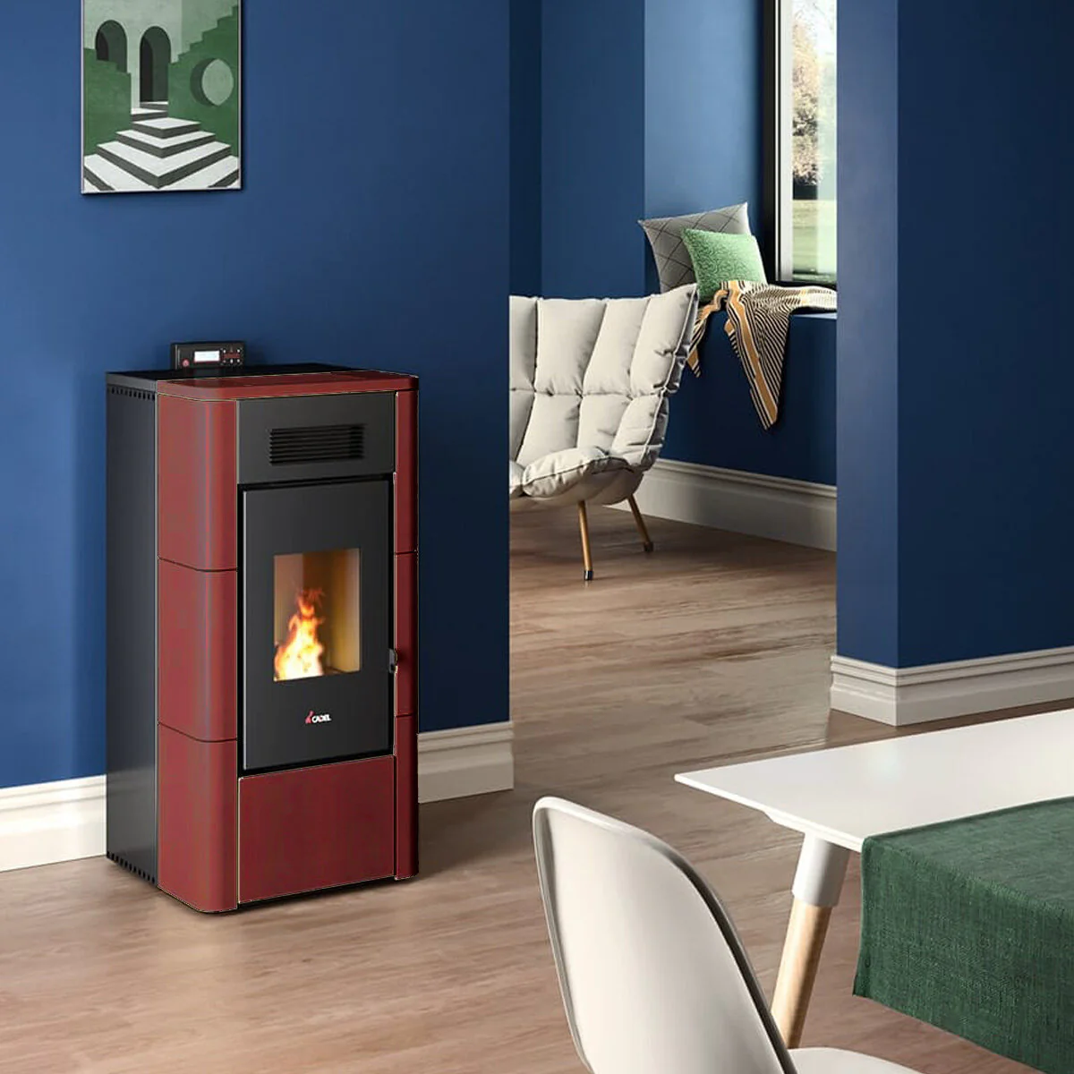 Cadel River Idro 23 Water Pellet Stove 22.4 kW WiFi - RED MAIOLICA - Image 2