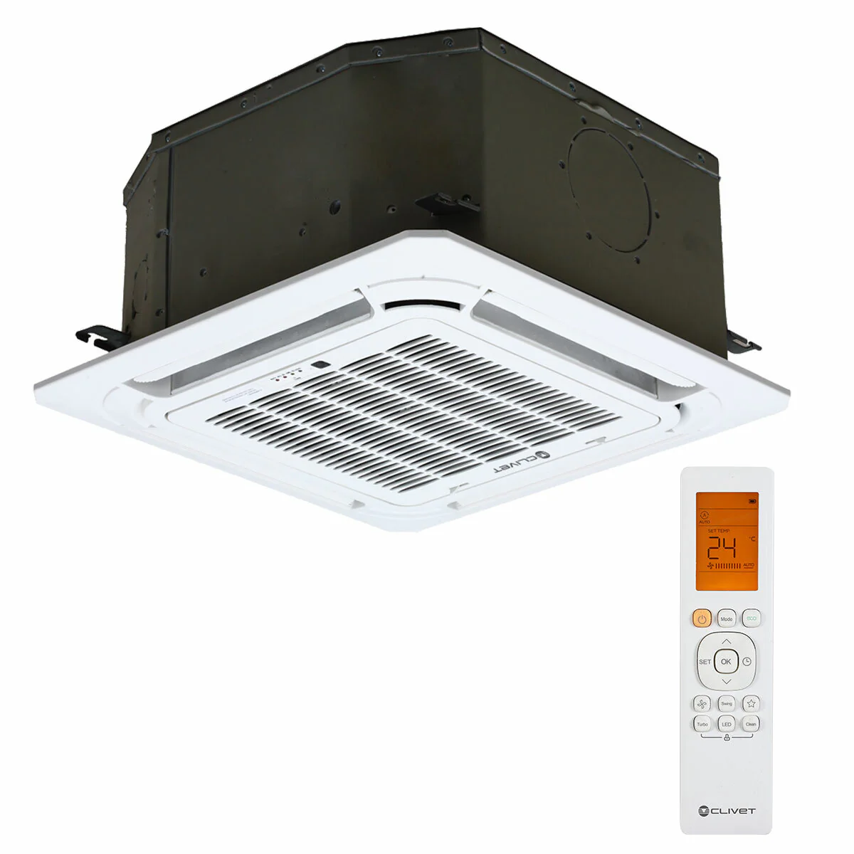 Clivet BOX 2 650x650 air conditioner 4-way cassette trial split 12000+12000+18000 BTU inverter A++ external unit 10.5 kW - Image 2
