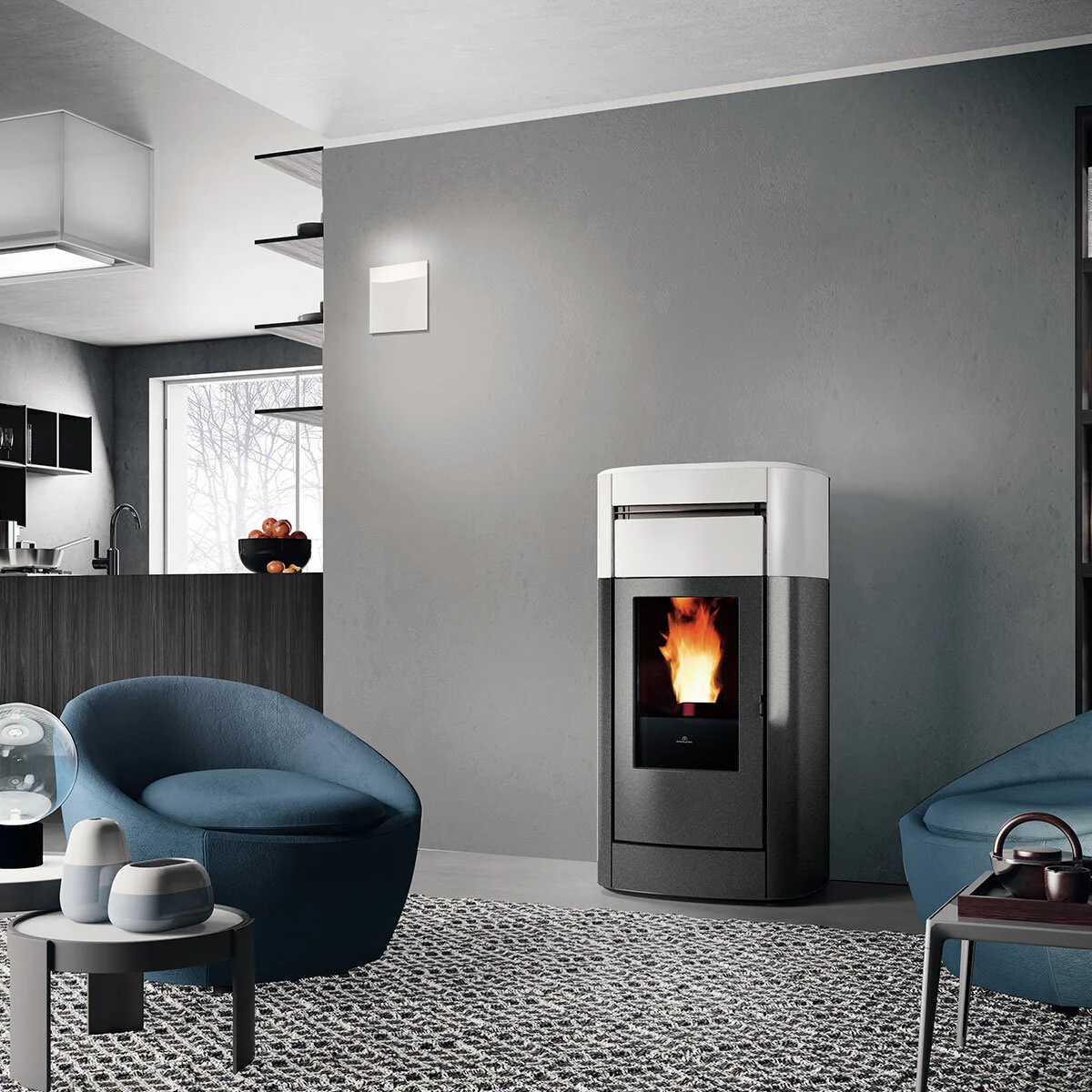 Edilkamin Vyda2 H 18 Up 19.2 kW Idro WiFi Matt White pellet stove - Image 2
