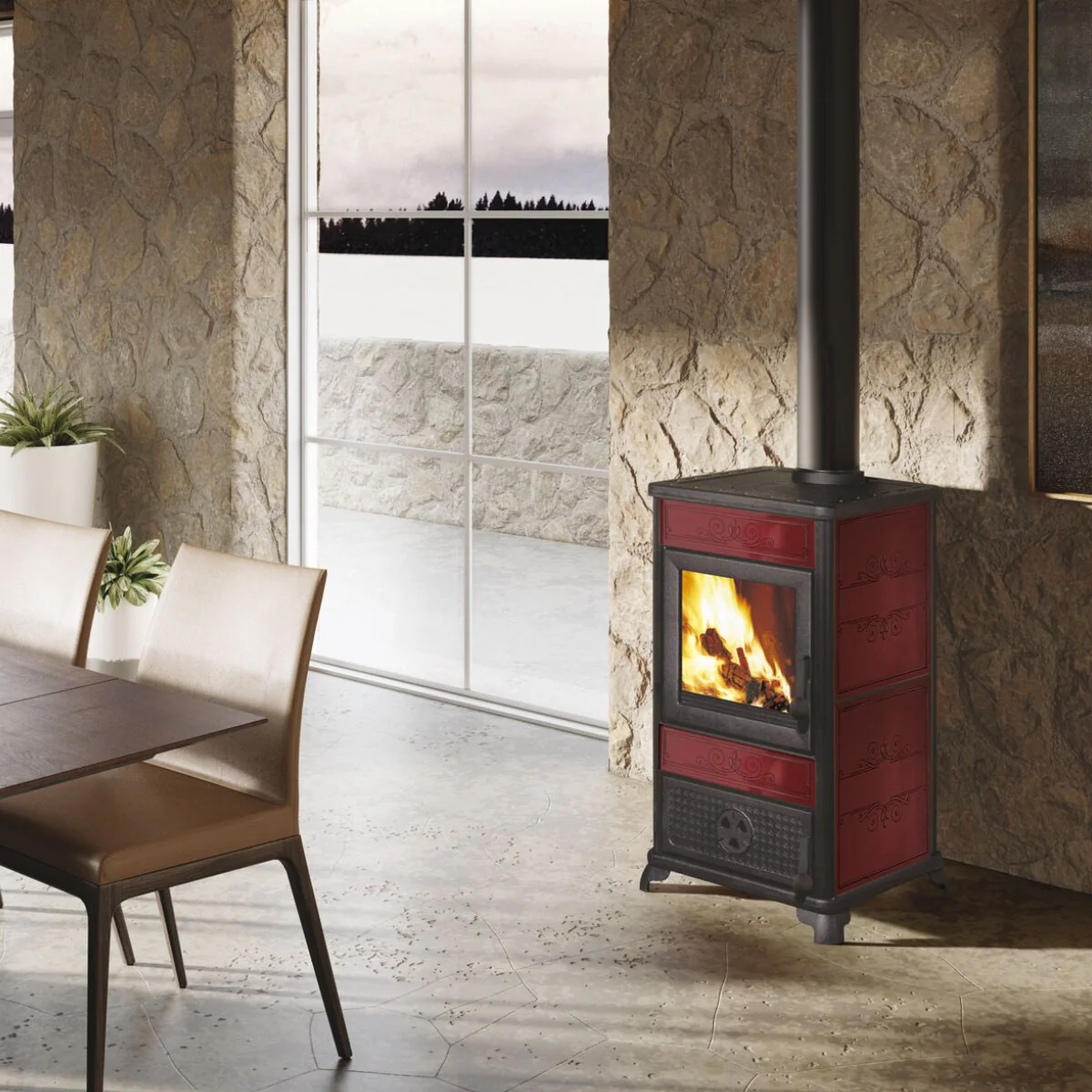 FANCY EVO EK63 wood-burning stove - Edilkamin Group 11 kW air Bordeaux - Image 2