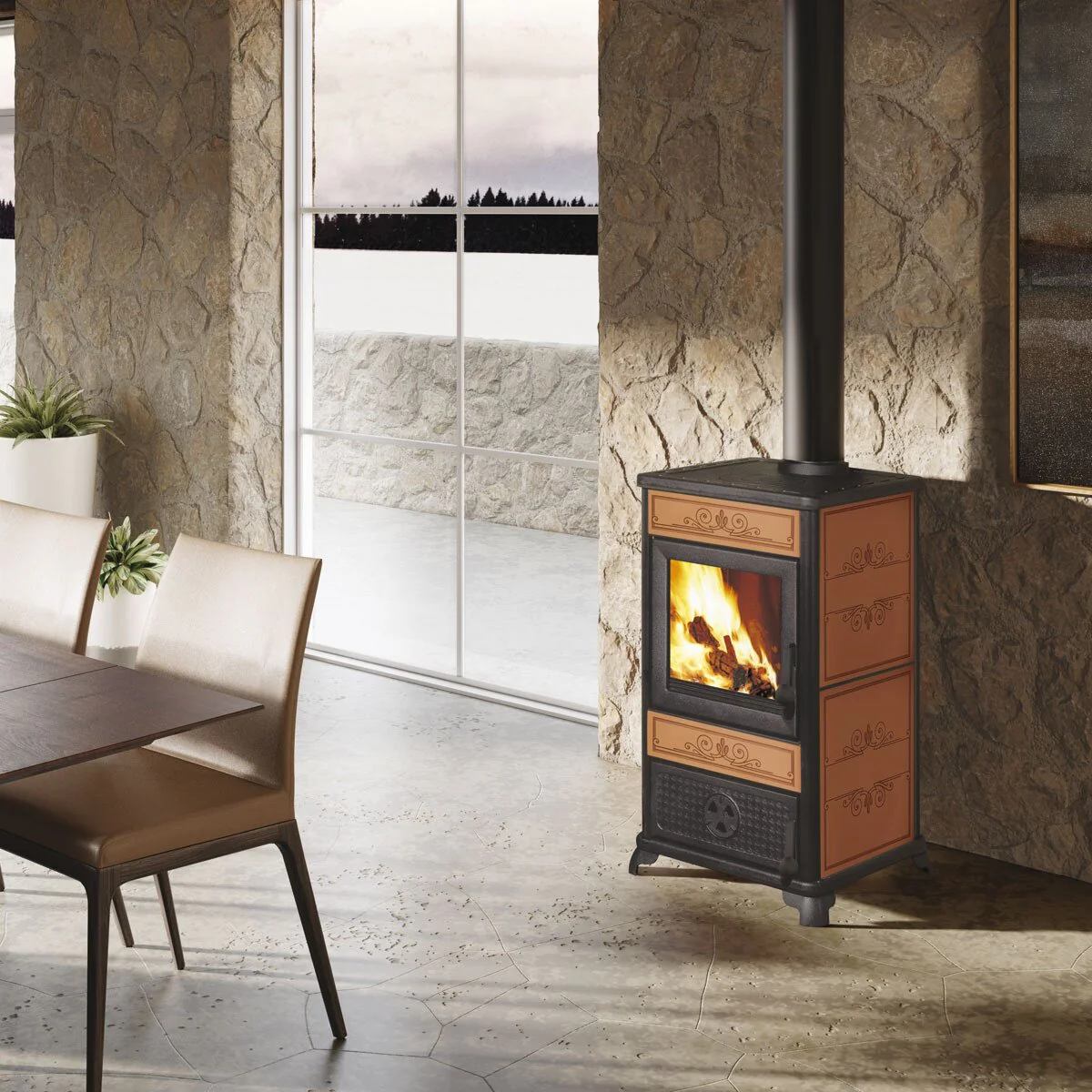 FANCY EVO EK63 wood-burning stove - Edilkamin Group 11 kW air-fired leather - Image 2