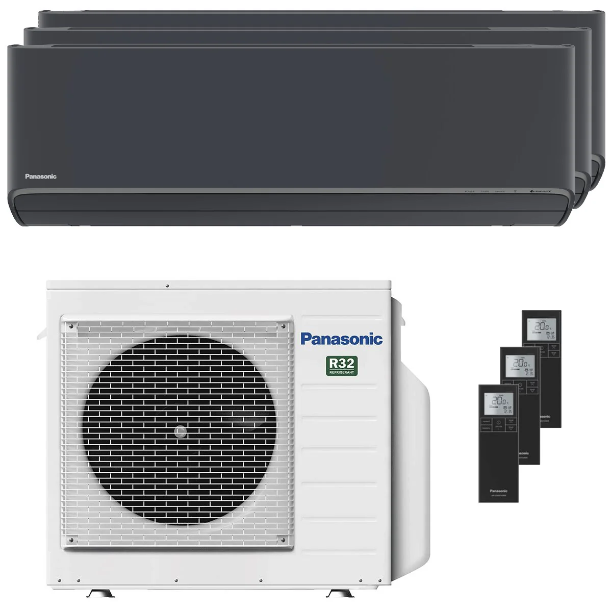 Panasonic Etherea trial split air conditioner 9000+12000+12000 BTU inverter A+++ wifi external unit 5.2 kW graphite grey