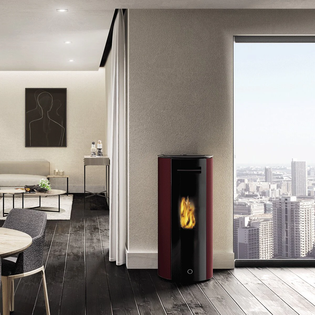 Pellet stove EK63 SPY110+ - Edilkamin group - 10.5 kW sealed with ducted air Bordeaux - Image 2