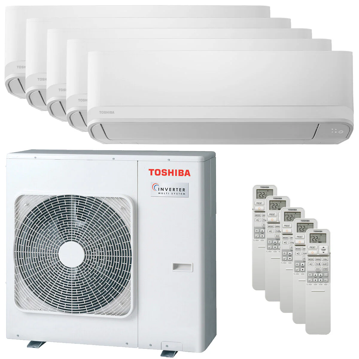 Toshiba Seiya Classic 2025 penta split air conditioner 9000+9000+9000+9000+16000 BTU inverter A++ external unit 10 kW