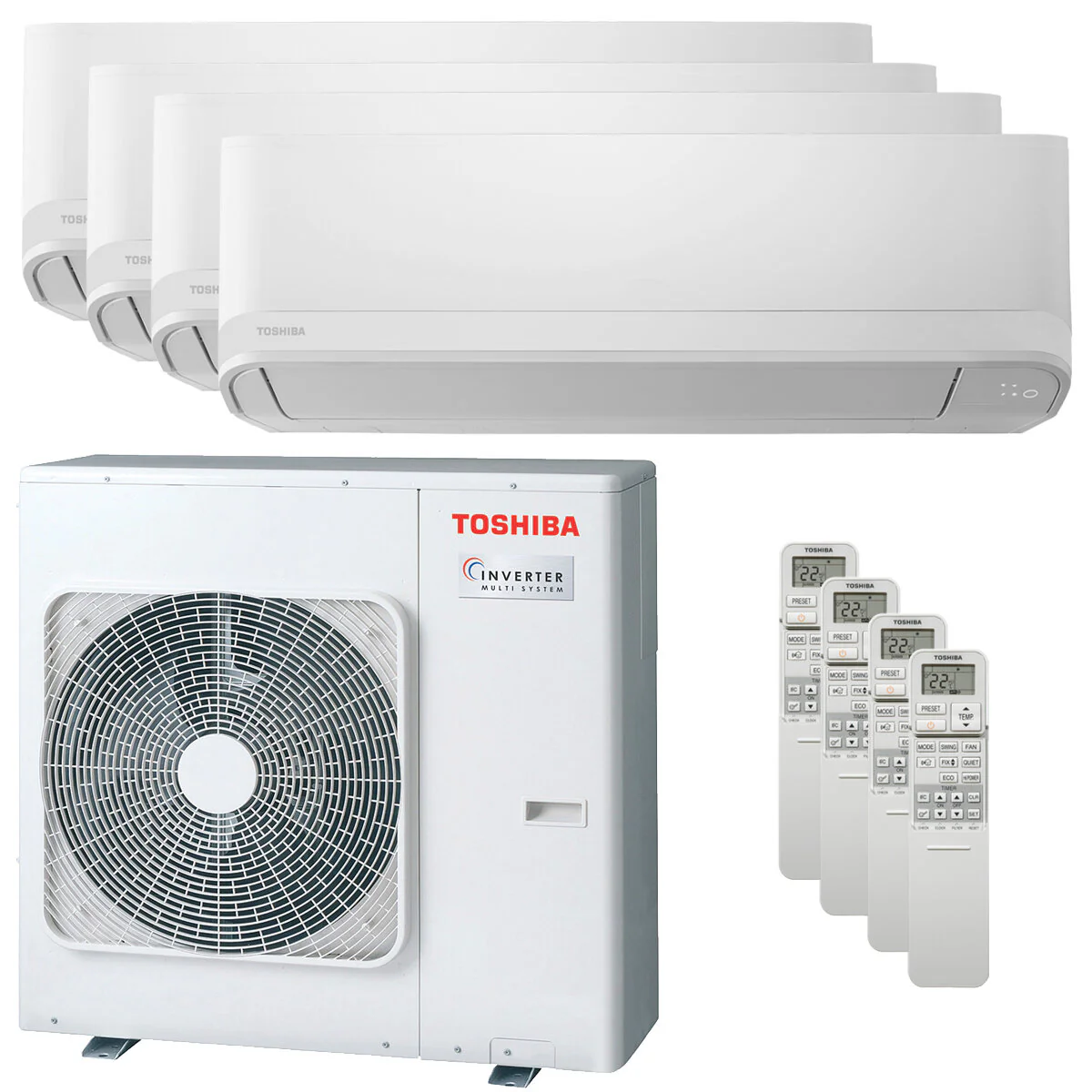 Toshiba Seiya Classic 2025 Quadri Split Air Conditioner 5000+5000+9000+16000 BTU Inverter A++ External Unit 8 kW