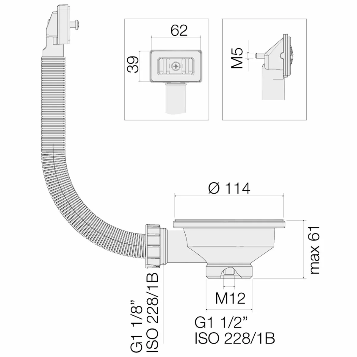 Valsir 3" 1/2 waste with basket and round overflow - Image 2