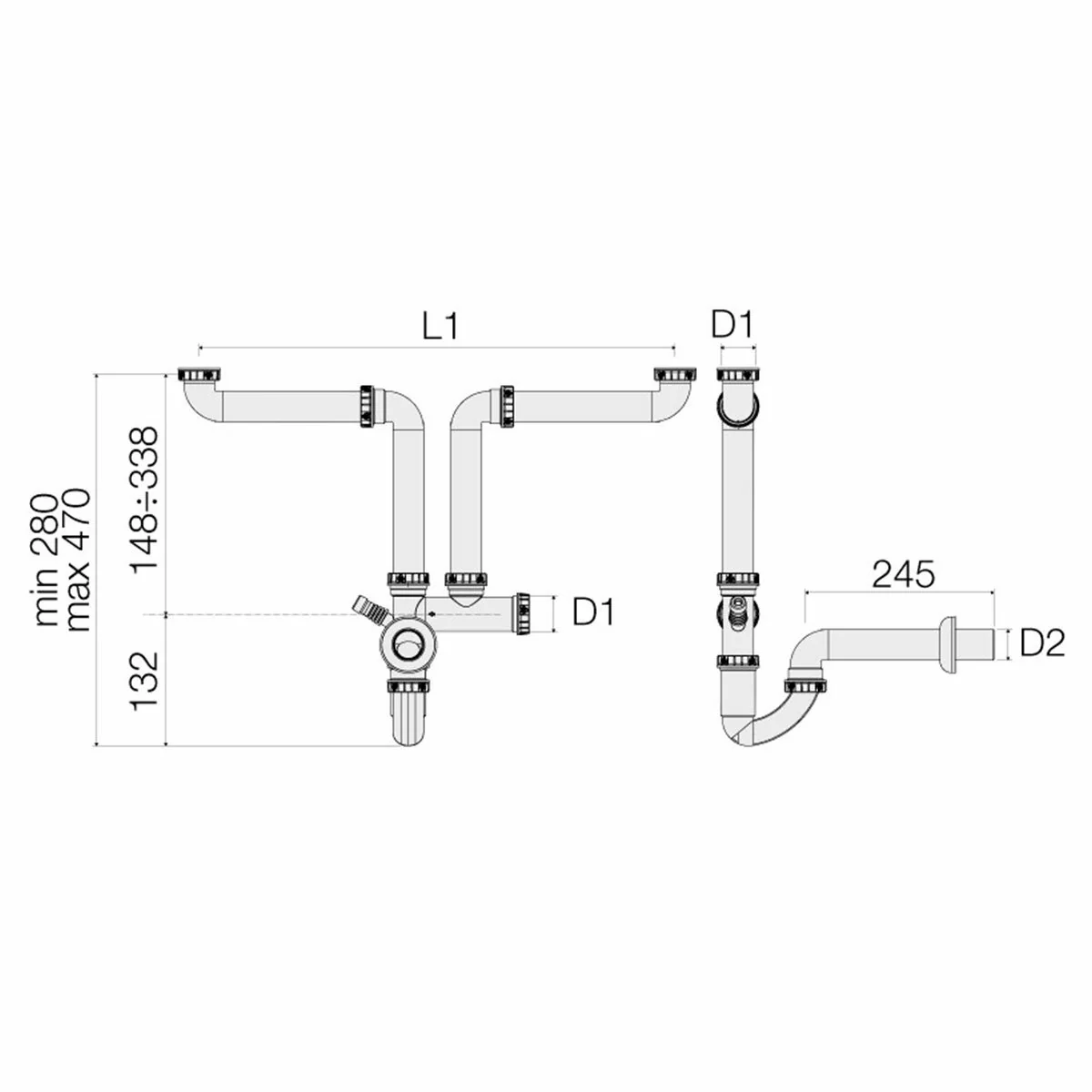 Valsir space-saving self-cleaning siphon for double sink - Image 2
